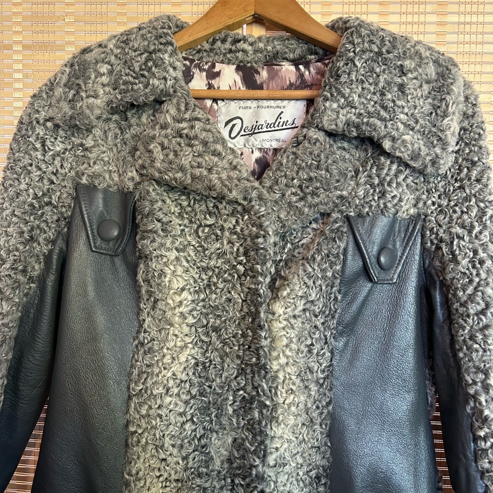 Vintage Women's Fur and Leather Gray and Coat - Picture 2 of 4